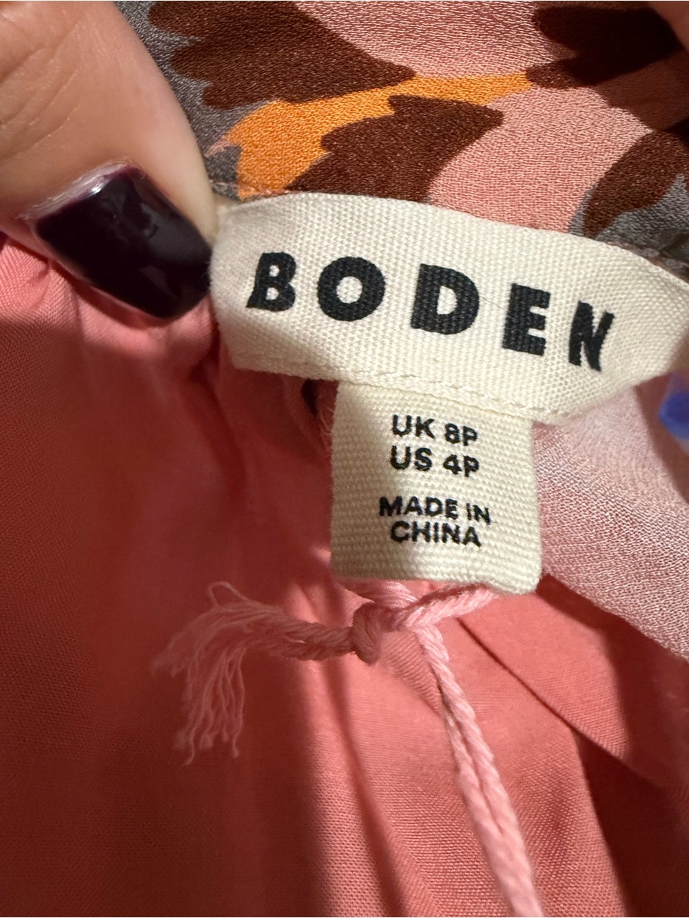 Boden Peach Floral Midi Dress with Purple and Yellow Blooms - Picture 6 of 6